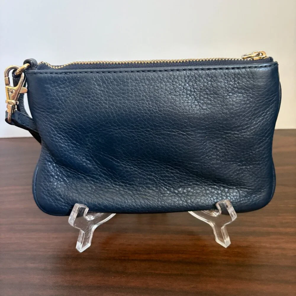 MICHAEL Michael Kors Navy Blue Gold Hardware Leather Wristlet Preppy Luxe Chic